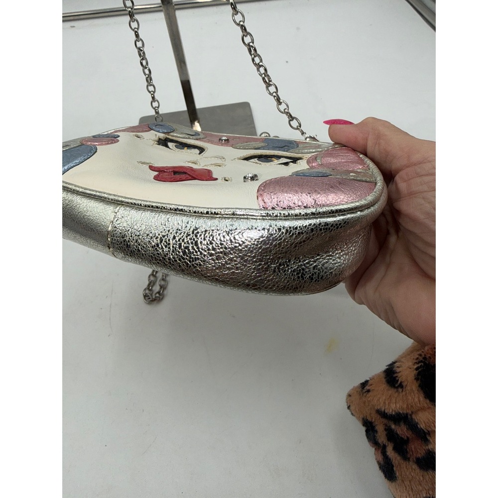 Brighton Vintage Love Caty Metallic Silver Leather Face Coin Purse Crossbody Bag - Picture 10 of 11